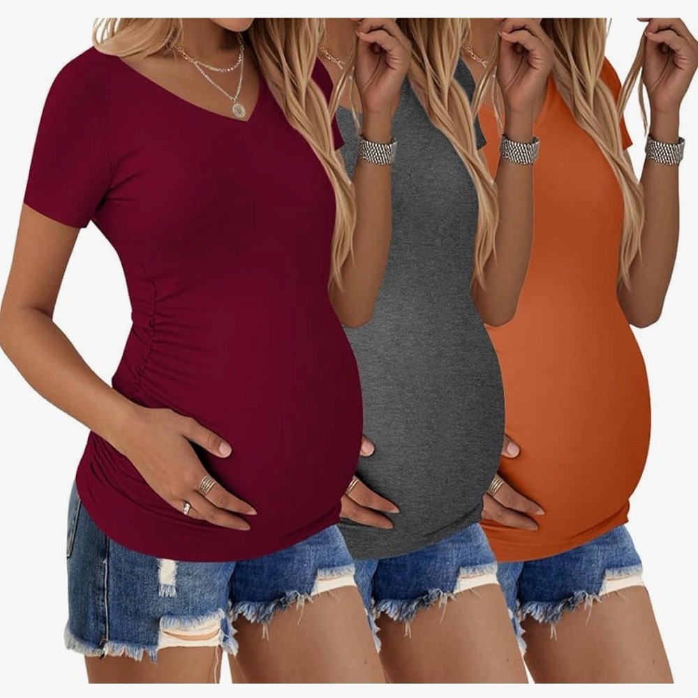 Amazon Women's Short Sleeve Maternity Tops - Burgundy, Gray, Orange